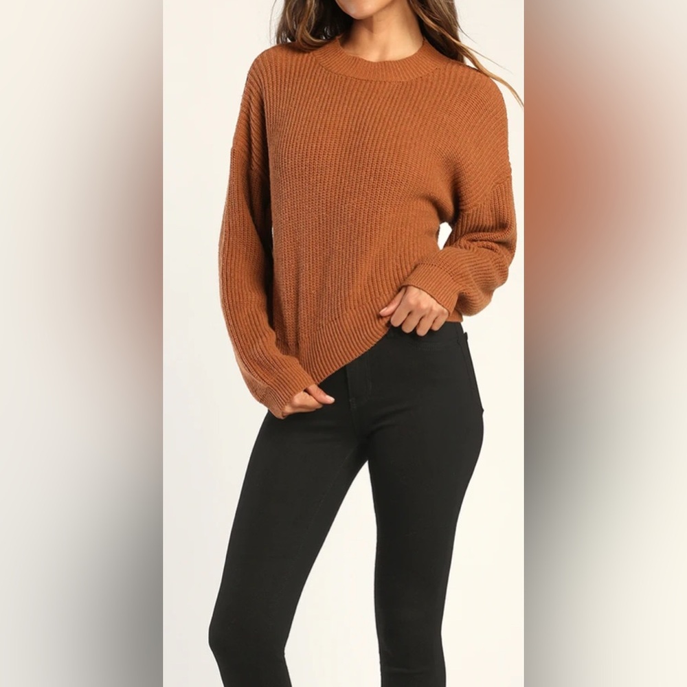 Lulu's Rust Brown Cut Out Twist Back Sweater Knit Oversized - Picture 3 of 10